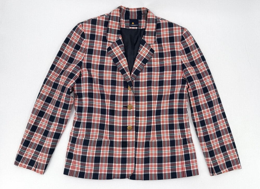 Liz Sport Jacket Womens 6 Plaid Blue Blazer 3-Buttons Lined Lightweight